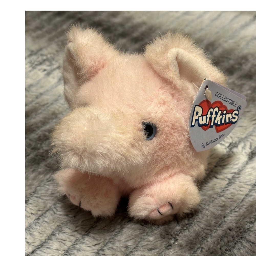 Vintage Puffkins Pink Pig Plush Swibco 1994